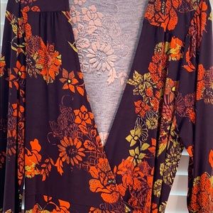 Patterned long sleeve wrap dress in Autumn colors